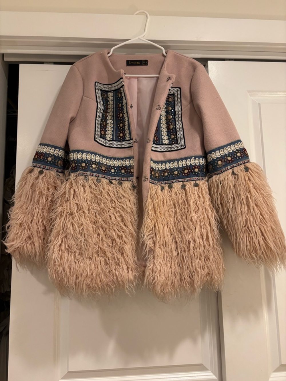 Embellished Pink Faux Fur Trim Jacket